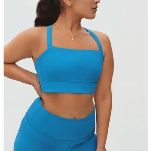 EVERLANE Women's The Perform Crop Top XS Blue Criss-Cross Sports Bra NWT - Picture 1 of 11
